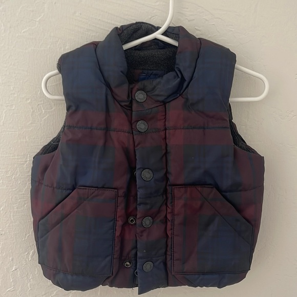 Navy and burgundy plaid puffer vest - Picture 1 of 2